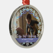 Eerste Erasmus opa Light Blue Paars Tone Snow Metalen Ornament (Rechts)