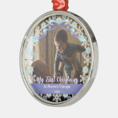 Eerste Erasmus opa Light Blue Paars Tone Snow Metalen Ornament (Links)