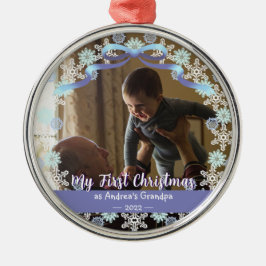 Eerste Erasmus opa Light Blue Paars Tone Snow Metalen Ornament