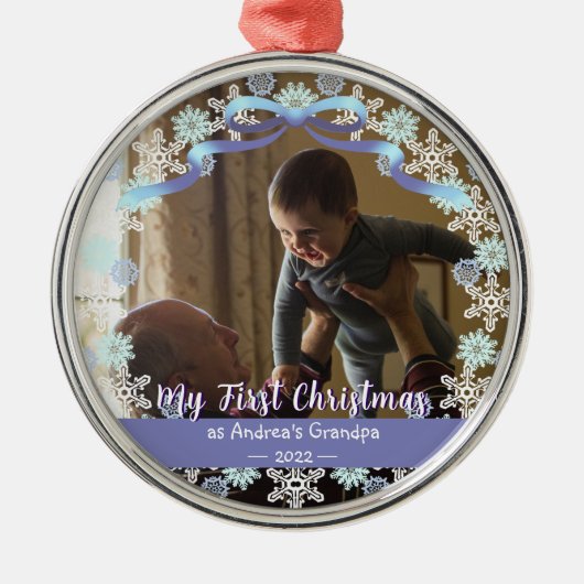 Eerste Erasmus opa Light Blue Paars Tone Snow Metalen Ornament (Voorkant)