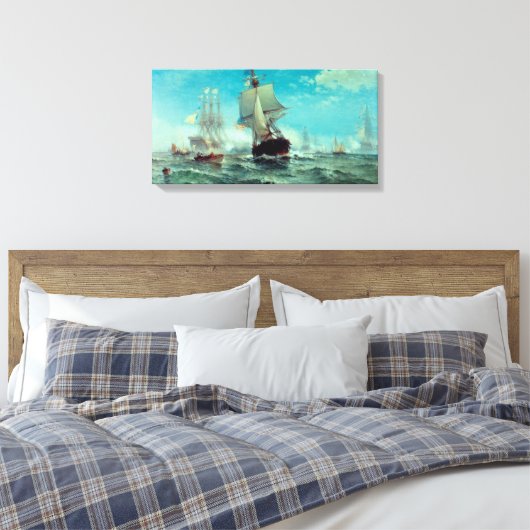 Eerste erkenning van American Flag Canvas Print (Insitu (Slaapkamer))