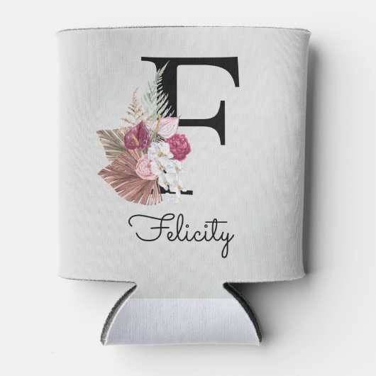 Eerste F Monogram Roze Bloem Blikjeskoeler (Voorkant)