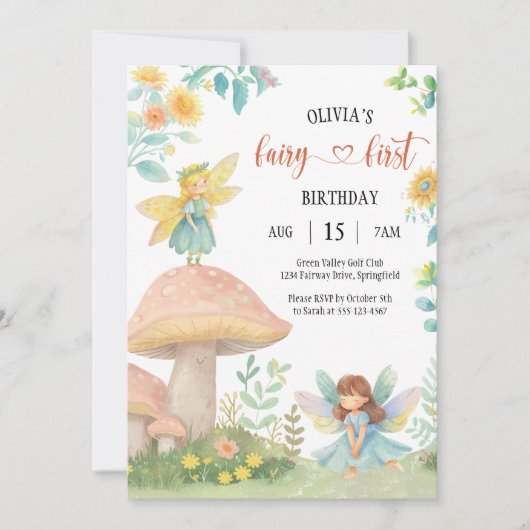 Eerste Fairy Magische Waterverf Paddestoel Verjaar Kaart (Voorkant)