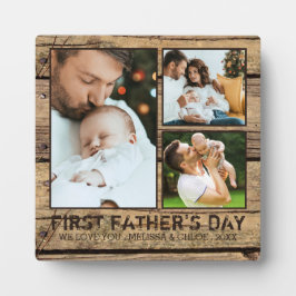 EERSTE FATHERS DAG Rustic Wood 3 Foto Collage Fotoplaat