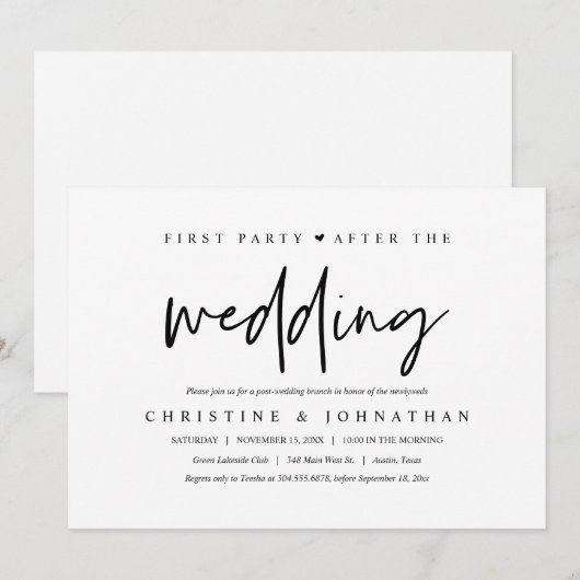 Eerste feest na de bruiloft, Brunch feest Kaart (Voorkant / Achterkant)