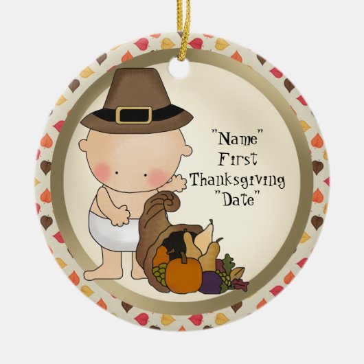 Eerste feestdag van de Thanksgiving voeg woorden t Keramisch Ornament (Voorkant)