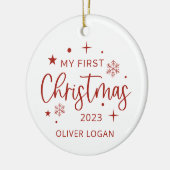 Eerste feestkerst keramisch ornament (Links)