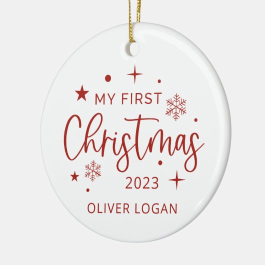 Eerste feestkerst keramisch ornament (Links)