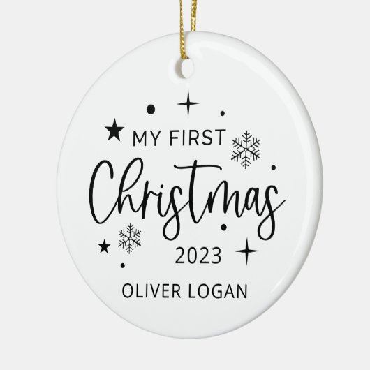 Eerste feestkerst keramisch ornament (Links)