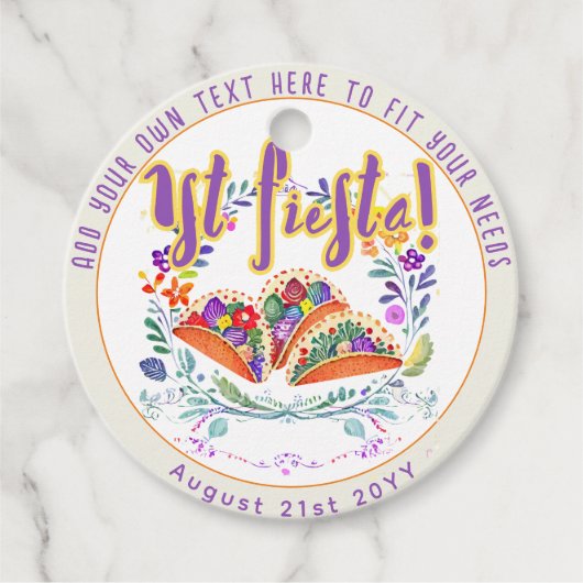 Eerste Fiesta 1e Tacos Folkart Bloemen Bedankjes Labels (Voorkant)