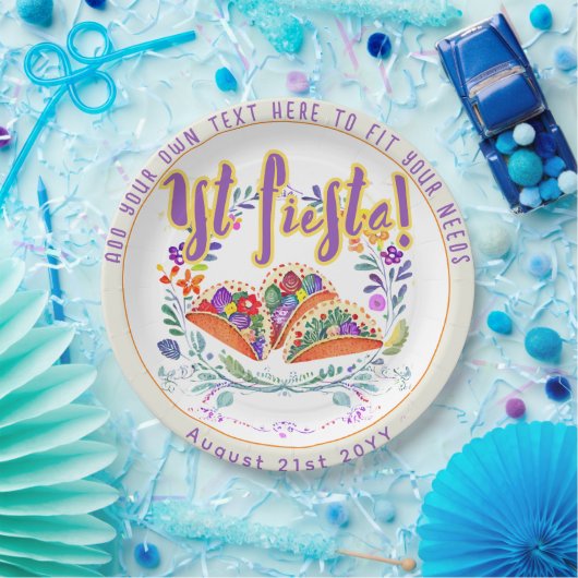 Eerste Fiesta 1e Tacos Folkart Bloemen Papieren Bordje (Feest)
