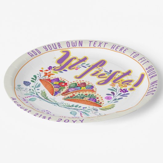 Eerste Fiesta 1e Tacos Folkart Bloemen Papieren Bordje (Gekanteld)