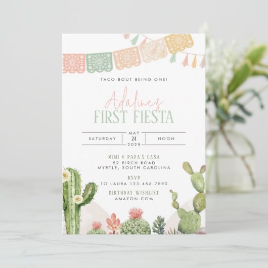 Eerste Fiesta 1e Verjaardagsfeestuitnodiging Kaart (Staand voorkant)