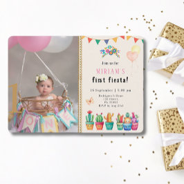 Eerste Fiesta Cactus Succulent Girl Birthday Foto Kaart