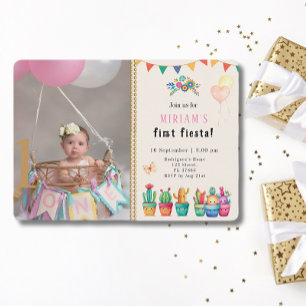 Eerste Fiesta Cactus Succulent Girl Birthday Foto Kaart