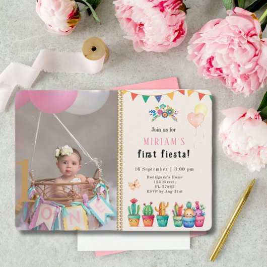 Eerste Fiesta Cactus Succulent Girl Birthday Foto Kaart