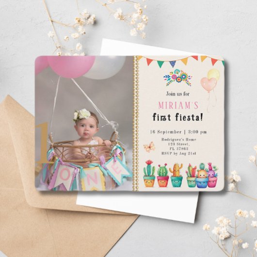 Eerste Fiesta Cactus Succulent Girl Birthday Foto Kaart