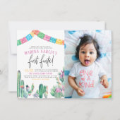 Eerste Fiesta Cactus Succulent Girl Birthday Foto Kaart (Voorkant)