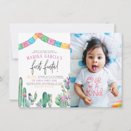 Eerste Fiesta Cactus Succulent Girl Birthday Foto Kaart (Voorkant)