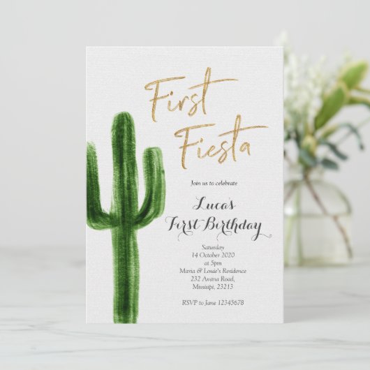 Eerste Fiesta Cactus verjaardag uitnodiging (Staand voorkant)