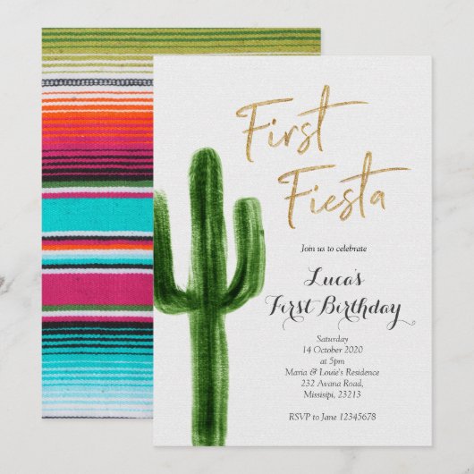 Eerste Fiesta Cactus verjaardag uitnodiging (Voorkant / Achterkant)