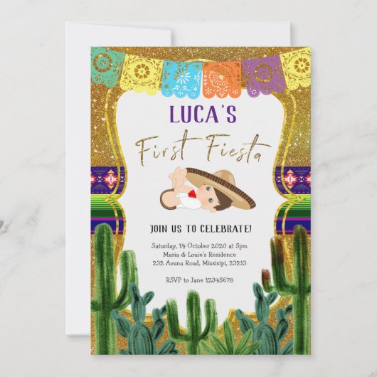Eerste Fiesta Charro Boy verjaardagsuitnodiging Kaart (Voorkant)