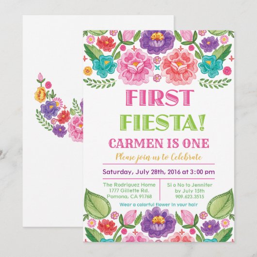 Eerste Fiesta Floral Verjaardag uitnodiging (Voorkant / Achterkant)