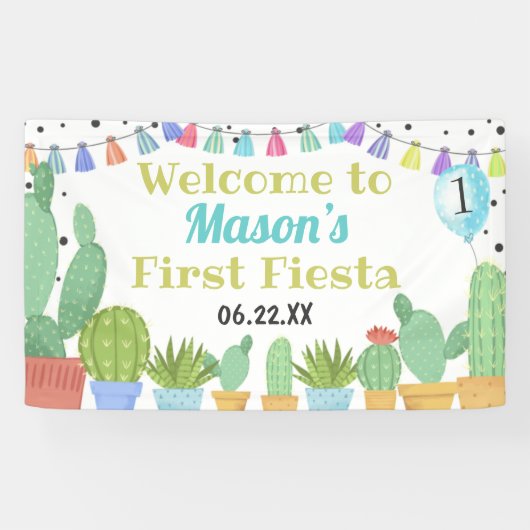Eerste Fiesta Jongen Taco Over Een Feest Cactus Ve Spandoek (Horizontaal)
