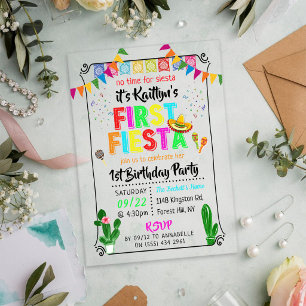 Eerste Fiesta Kleurrijk Mexicaans 1e Verjaardagsfe Acryl Uitnodigingen
