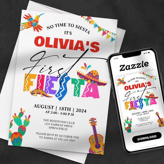 Eerste Fiesta - Kleurrijke Mexicaanse 1e verjaarda Kaart