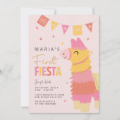 Eerste Fiesta Meisje Verjaardag Uitnodiging · Roze (Voorkant)