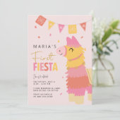 Eerste Fiesta Meisje Verjaardag Uitnodiging · Roze (Staand voorkant)