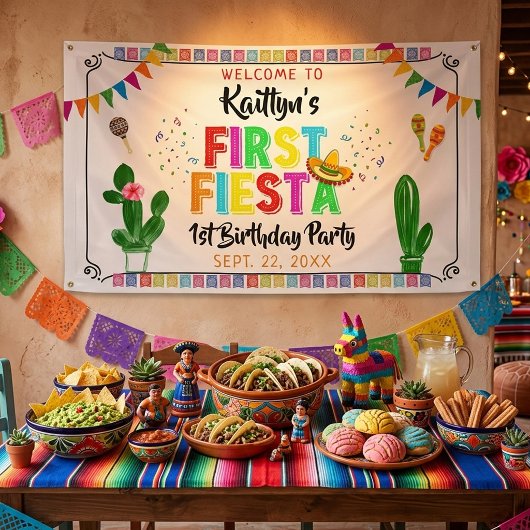 Eerste Fiesta Mexicaans 1e verjaardagsfeest welkom Spandoek