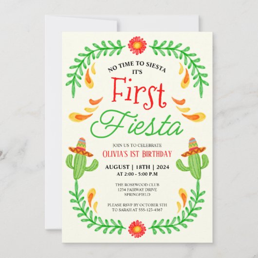 Eerste Fiesta - Schattigee Cactus Girl 1e Verjaard Kaart (Voorkant)