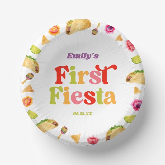 Eerste Fiesta Taco 1e verjaardagsfeestje Papieren Kommen (Voorkant)