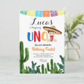 Eerste Fiesta UNO Cactus Verjaardag uitnodiging (Staand voorkant)