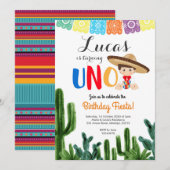 Eerste Fiesta UNO Cactus Verjaardag uitnodiging (Voorkant / Achterkant)