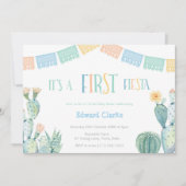 Eerste Fiesta Yellow Blue Cactus 1e verjaardag Kaart (Voorkant)