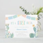 Eerste Fiesta Yellow Blue Cactus 1e verjaardag Kaart (Staand voorkant)