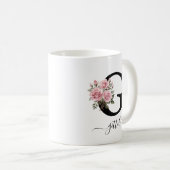 Eerste G Monogram Florale Roze Rozen Mok (Voorkant rechts)