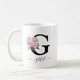 Eerste G Monogram Florale Roze Rozen Mok