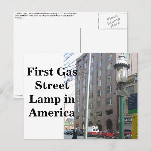 Eerste gasstraatlantaarn in Amerika Briefkaart (Voorkant / Achterkant)