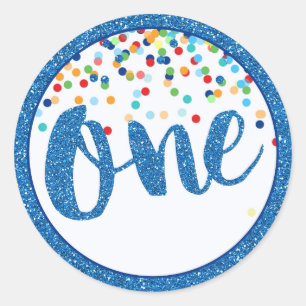 Eerste geboorte Blue Glitter Round Sticker