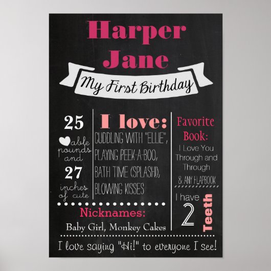 Eerste geboorte Chalkboard Poster Girl (Voorkant)