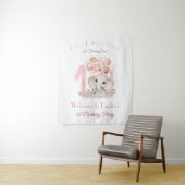 Eerste geboorte Girl Elephant Welcome Sign Tapestr Wandkleed (In situ)
