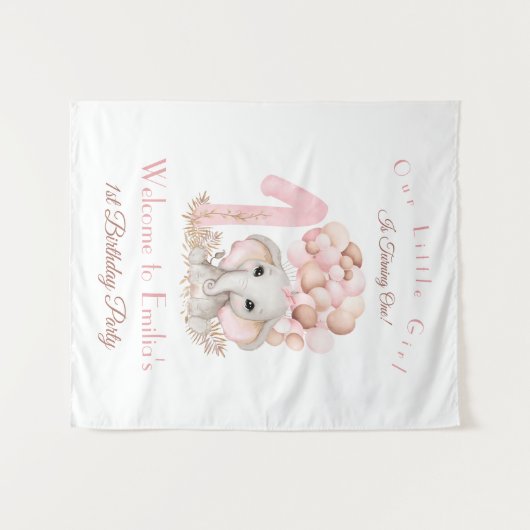 Eerste geboorte Girl Elephant Welcome Sign Tapestr Wandkleed (Voorkant (horizontaal))