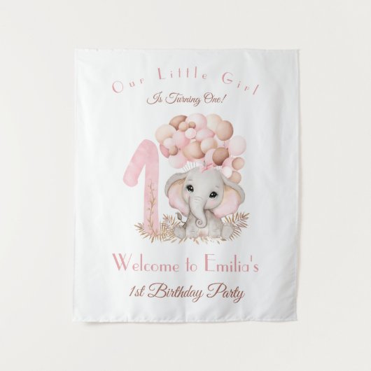 Eerste geboorte Girl Elephant Welcome Sign Tapestr Wandkleed (Voorkant)