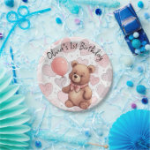 Eerste geboorte meisje Traditioneel Roze Beer Papieren Bordje (Feest)