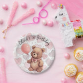 Eerste geboorte meisje Traditioneel Roze Beer Papieren Bordje (Feest)
