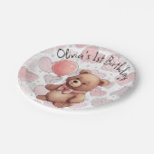 Eerste geboorte meisje Traditioneel Roze Beer Papieren Bordje (Gekanteld)